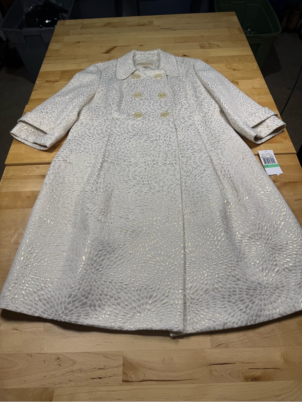 MICHAEL Michael Kors Cream Gold Metallic Jacquard Swing Jacket